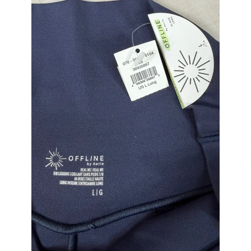 OFFLINE by Aerie Real‎ Me 7/8 Leggings Navy Blue Crossover High Rise Large Long